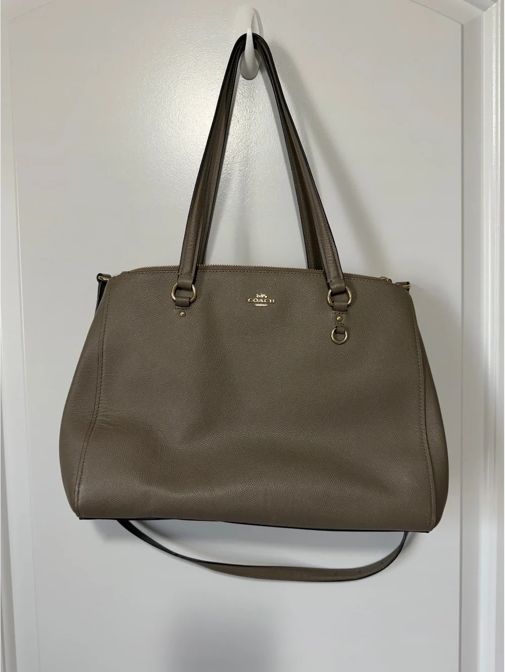 Coach Stanton Carryall Taupe Leather Shoulder Bag with Adjustable Strap